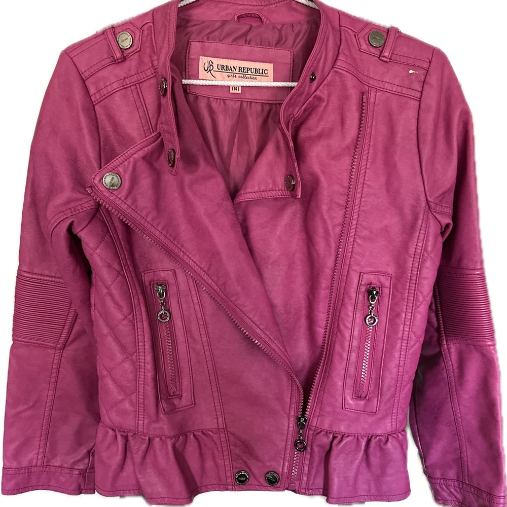 Urban Republic Pink Fuchsia Faux Leather Biker JacketJacket GIRLS (14) WOMAN XS